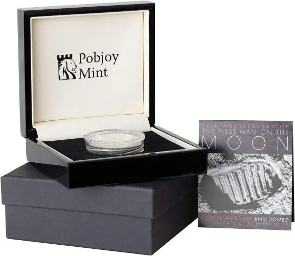 2019 Ultra High Relief Silver Proof 2 Ounce 50th Anniversary of the Moon Landing Crown  Coin Ascension Island Box Set