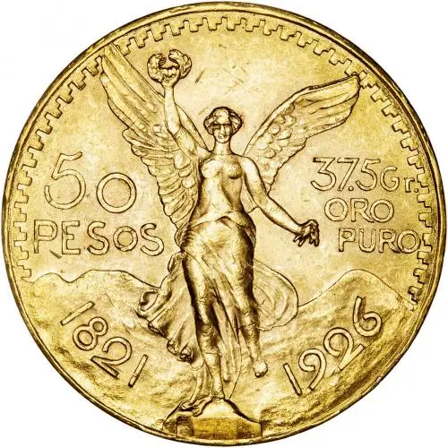 1926 Gold Graded 50 Pesos  Coin Single Mexico Mexico City Mint gVF obverse