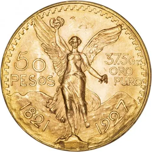 1927 Gold Graded 50 Pesos  Coin Single Mexico Mexico City Mint aEF obverse