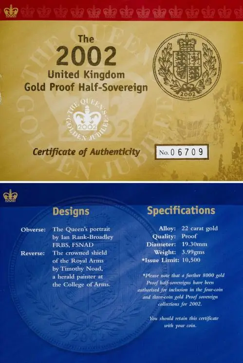 2002 Gold Graded Half Sovereign Elizabeth II ULTRA CAMEO NGC PF-69 Certificate of Authenticity