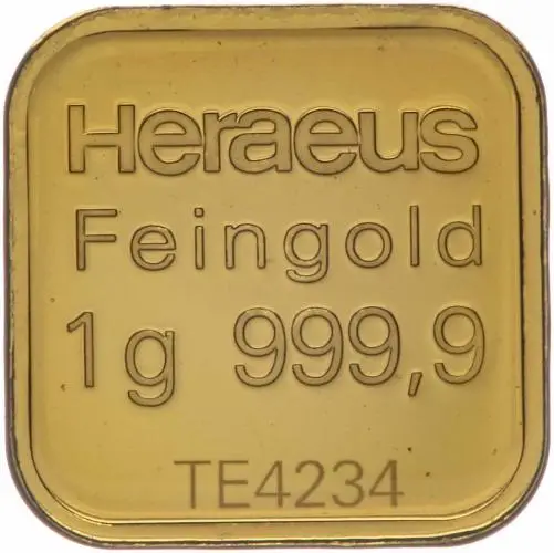 Gold 1 Gram Heraeus Bar Without Outer Sleeve Pre-Owned obverse