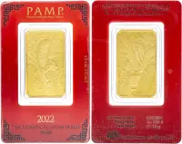 2022 Gold Bullion Ungraded 1 Ounce Lunar Year of the Tiger Bar Single PAMP Suisse obverse and reverse