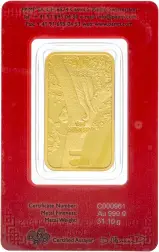 2022 Gold Bullion Ungraded 1 Ounce Lunar Year of the Tiger Bar Single PAMP Suisse reverse