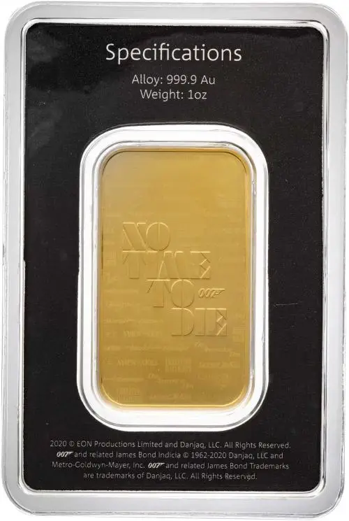 1 oz Gold James Bond No Time To Die Bar - Pre Owned Reverse