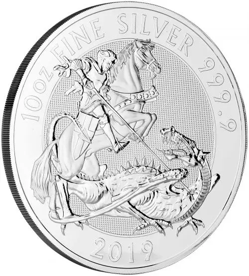 2019 Silver Bullion Ungraded 10 Ounce Valiant £10  Coin United Kingdom The Royal Mint side view