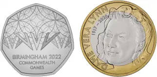 2022 United Kingdom Brilliant Uncirculated Annual Coin Set commonwealth games 50p and vera lynn £2