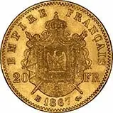 1861- 1870 Gold French 20 Franc Bullion Shield Coin