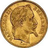 1861- 1870 Gold French 20 Franc Bullion Shield 25070