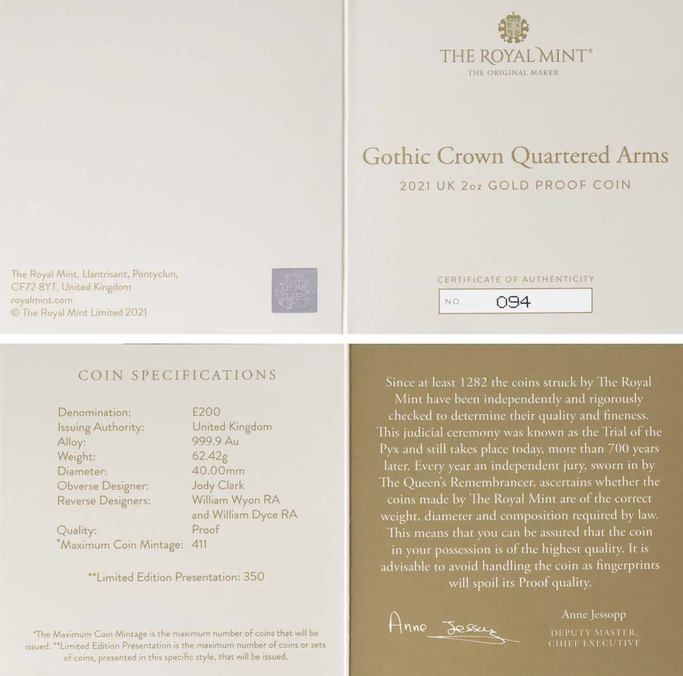 2021 Great Engravers Gothic Crown 2 oz Gold Coin | Chards