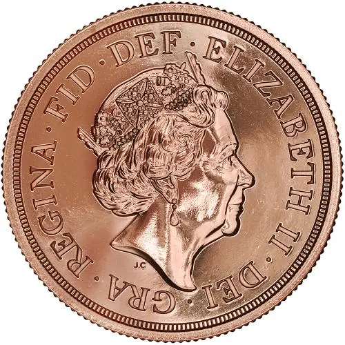 2022 Platinum Jubilee Gold Double Sovereign Bullion Coin obverse chards image crop