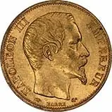1850-1865 Gold French 20 Franc Bullion Value in Wreath 24355
