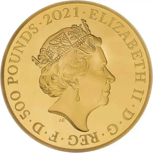 2021 Gothic Crown Quartered Arms 10 oz Gold Proof Coin obverse chards image crop