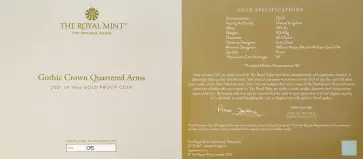 2021 Gothic Crown 10 oz Piedfort Gold Proof Coin certificate and specifications
