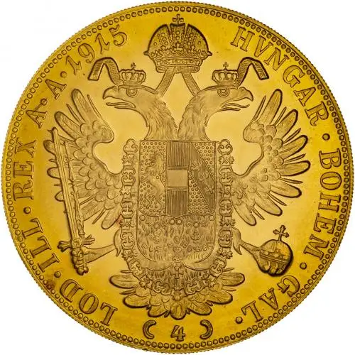 1915 Red Spots Gold Bullion Ungraded re-strike 4 Ducat  Coin Single Austria Austrian Mint reverse