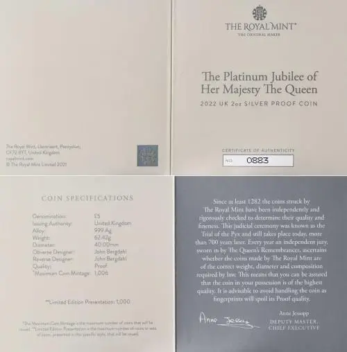 2022 Silver Proof Platinum Jubilee £5 Coin with cert
