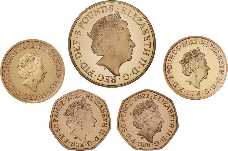 2022 United Kingdom Gold Proof Commemorative Coin Set obverse designs
