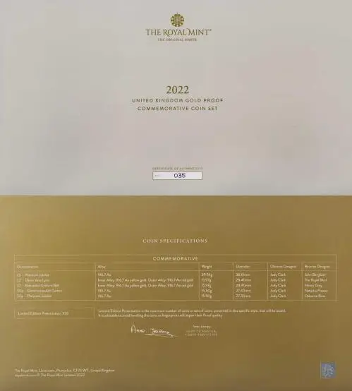 2022 United Kingdom Gold Proof Commemorative Coin Set with cert