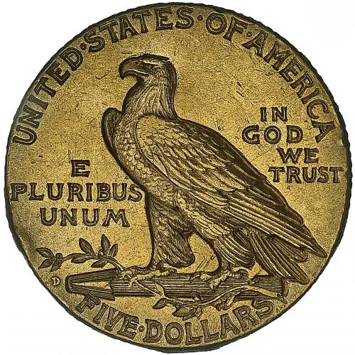 1909 Gold EX-jewellery Half Eagle US Dollar $5  Coin Denver Mint Indian Head reverse