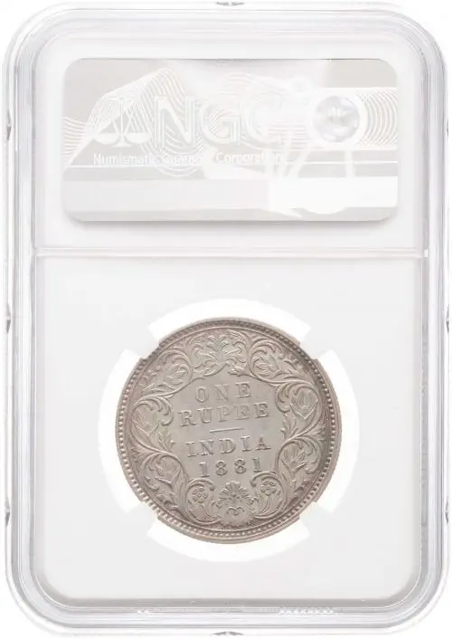 1881 Silver Victoria Gothic Indian 1 Rupee Coin NGC PF-64 Reverse