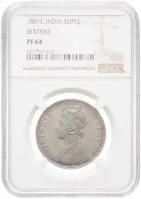 1881 Silver Victoria Gothic Indian 1 Rupee Calcutta Mint Restrike NGC PF-64