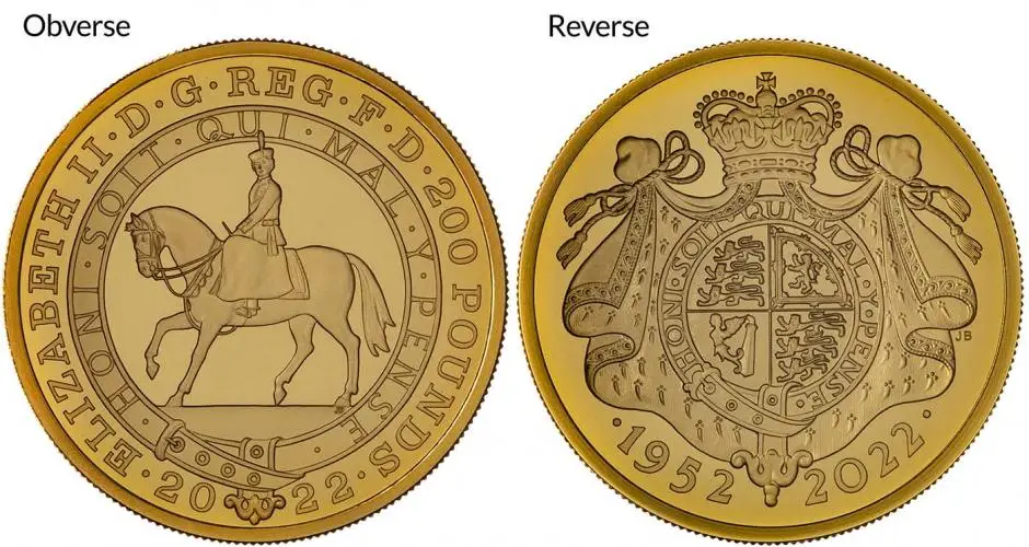 2022 2 oz Gold Proof Platinum Jubilee Coin obverse and reverse