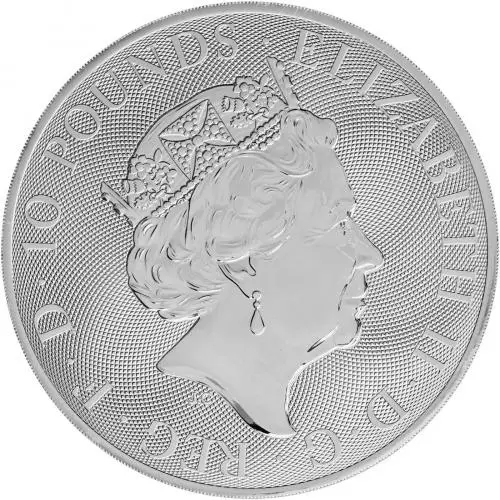 2022 Silver Bullion Ungraded 10 Ounce Queen's Beasts Elizabeth II Completer Coin Pound Sterling Coin Single United Kingdom The Royal Mint obverse