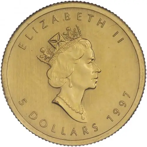 1997 Gold Bullion Ungraded 0.1 Ounce Maple  Coin Single Canada Royal Canadian Mint obverse