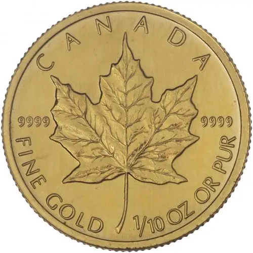 1997 Gold Bullion Ungraded 0.1 Ounce Maple  Coin Single Canada Royal Canadian Mint reverse