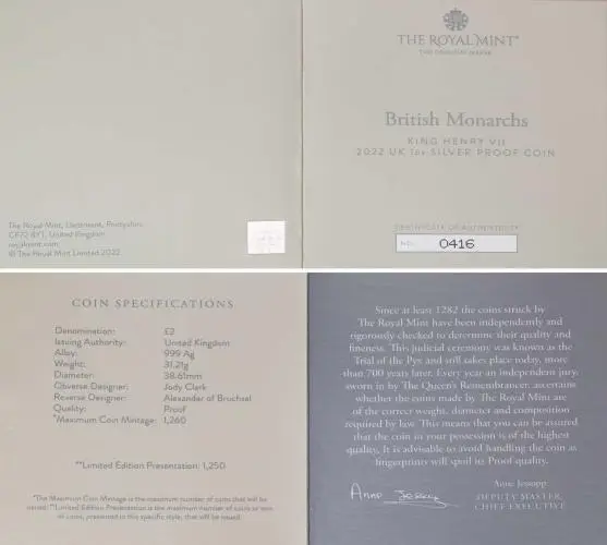 2022 Henry VII 1 oz Silver Proof Coin - The British Monarchs Collection with cert
