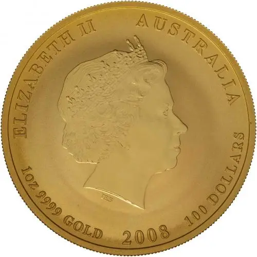 2008 Gold Bullion Ungraded 1 Ounce Lunar Year of the Mouse $100  Coin Single Australia Perth Mint Obverse