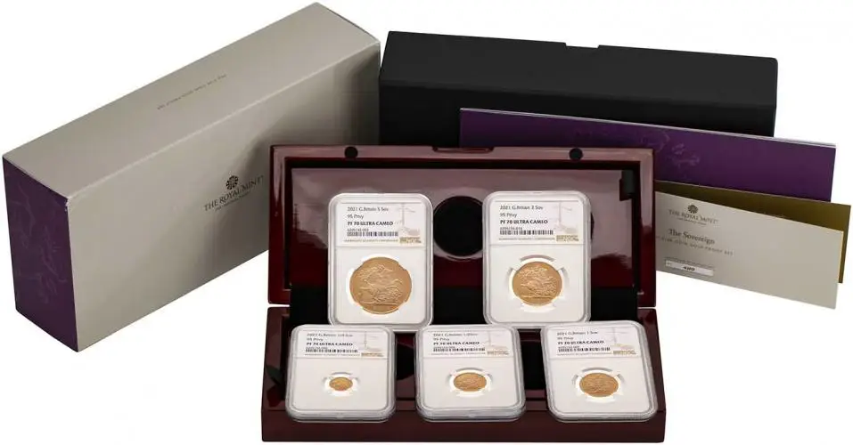 2021 Gold Proof Sovereign 5 Coin Set NGC PF 70 ULTRA CAMEO with box