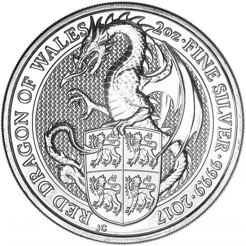 2017 Silver Bullion 2 Ounce Queen's Beasts Red Dragon of Wales  Coin Grade C reverse