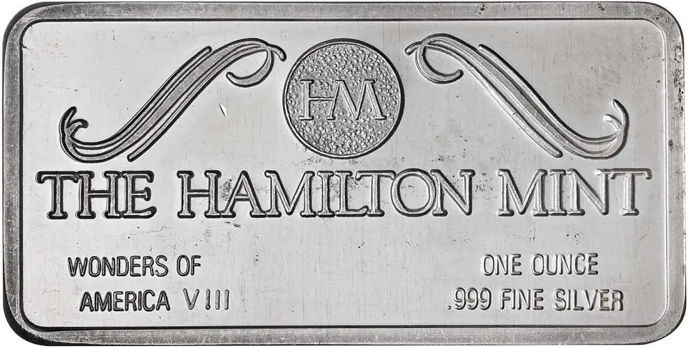 Silver Bullion Ungraded 1 Ounce Old Faithful  Bar Single Secondary Market The Hamilton Mint obverse