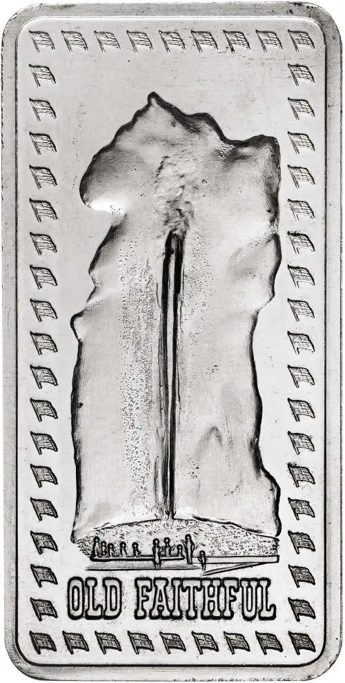 Silver Bullion Ungraded 1 Ounce Old Faithful  Bar Single Secondary Market The Hamilton Mint reverse