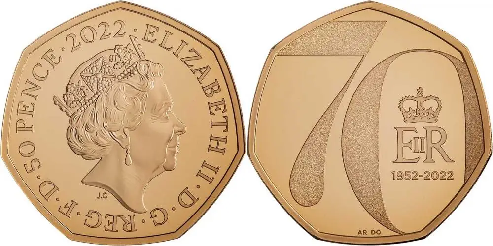 2022 Gold Proof Elizabeth II Platinum Jubilee 50 Pence 2 Coin Set obverse and reverse coin 2