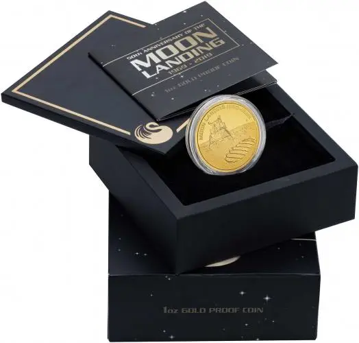 2019 Moon Landing 50th Anniversary 1 oz Gold Proof Coin with box