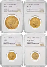 1937 With Box PF 62-63 Gold Proof Sovereign George VI Specimen Set  Coin NGC Without Cert 4 Coins obverse designs