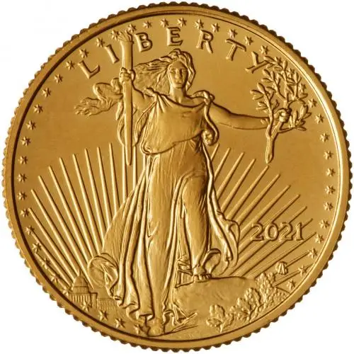 2021 Gold Bullion Ungraded 0.1 Ounce Eagle Coin Single United States of America US Mint obverse