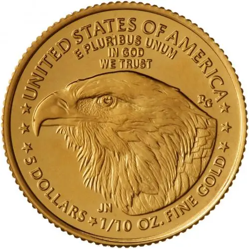 2021 Gold Bullion Ungraded 0.1 Ounce Eagle Coin Single United States of America US Mint reverse