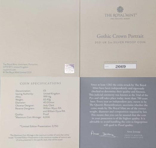 2021 Gothic Portrait 2oz Silver Proof Crown Coin | Chards