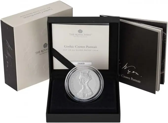 2021 Gothic Crown Portrait 2oz Silver Proof Coin Presentation Box 