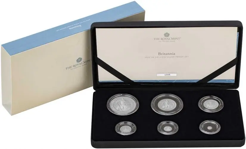 2022 Silver Proof Britannia Elizabeth II Core Range Pound Sterling Coin Sets United Kingdom The Royal Mint 6 Coins in box