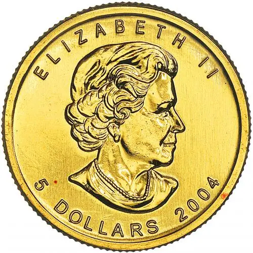 2004 Gold Bullion Ungraded 0.1 Ounce Maple Coin  obverse