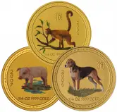 Coloured 0.25 oz Gold Perth Mint Lunar Coins - Minty
