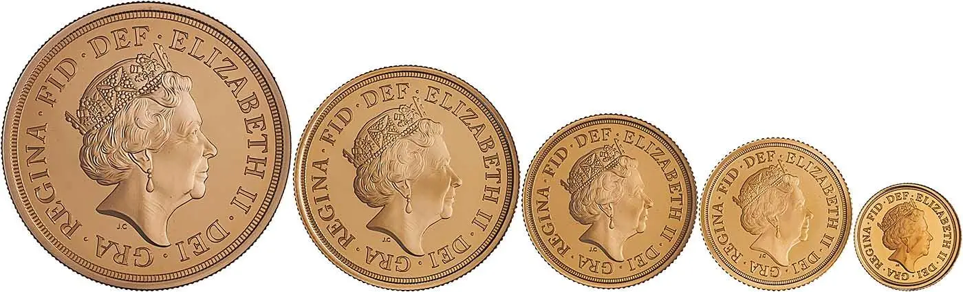2018 Gold Proof Sovereign Elizabeth II Pound Sterling  Coin Sets Without Box Without Cert United Kingdom The Royal Mint Fifth Portrait 5 Coins obverse