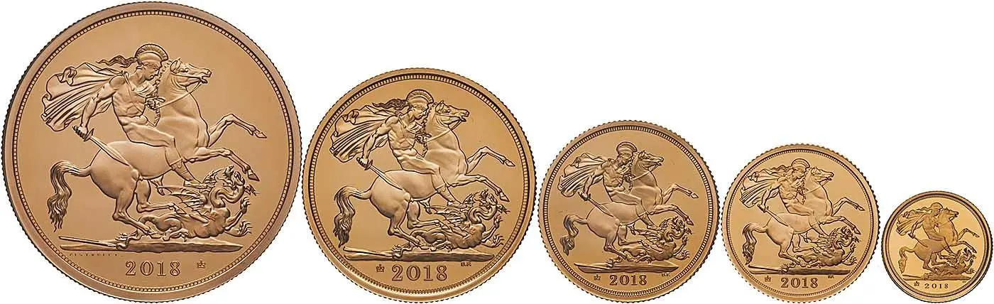 2018 Gold Proof Sovereign Elizabeth II Pound Sterling  Coin Sets Without Box Without Cert United Kingdom The Royal Mint Fifth Portrait 5 Coins reverse