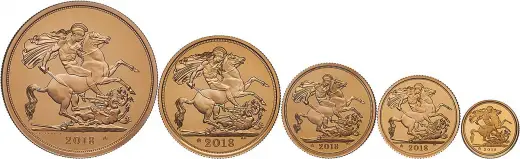 2018 Gold Proof Sovereign Elizabeth II Pound Sterling  Coin Sets Without Box Without Cert United Kingdom The Royal Mint Fifth Portrait 5 Coins reverse