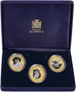 2000 Gold Proof Queen Mother Centenary Bank of Zambia Shaped 3 Coin Set - 10,000 Kwacha