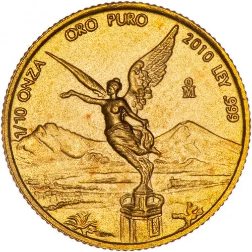 2010 Gold Bullion Ungraded 0.1 Ounce Libertad  Coin Single Mexico Mexico City Mint obverse