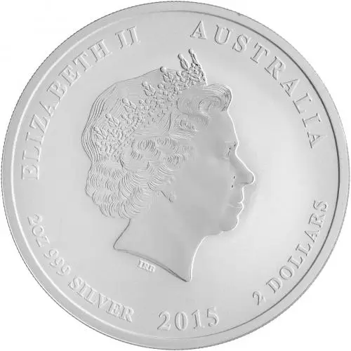 2015 Silver Bullion Ungraded 2 Ounce Lunar Year of the Goat  Coin Single Australia Perth Mint obverse